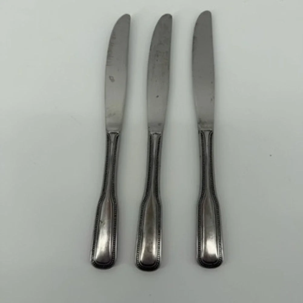 Salem Stainless 1776 Beaded Dinner Knives Set of 3‎ Japan Silverware 8.75 inch